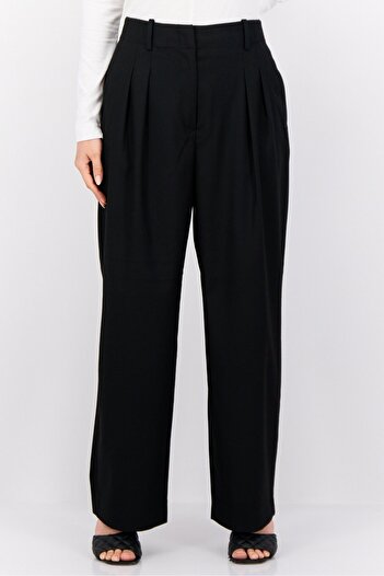 Esprit Women Regular Fit Wide Solid Pants, Black