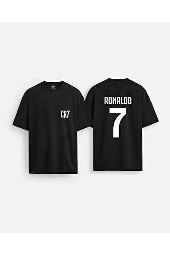 Darkia Ποδοσφαιριστής Ronaldo Τζέρσεϊ με στάμπα με λαιμόκοψη μεγάλου μεγέθους Μαύρο μπλουζάκι διπλής όψης