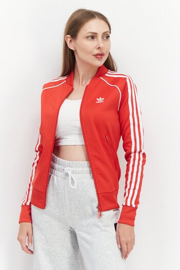 adidas Women Sportswear Fit Long Sleeve Sweatshirt, Red/White