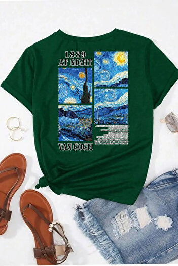 Trend Sizde Unisex Van Gogh Starry Night Back Printed Oversize T-Shirt