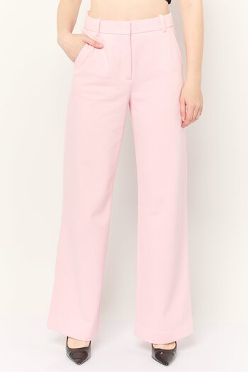 Esprit Women Regular Fit Textured Wide Leg Pants, Pink