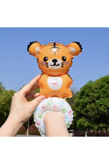 Flippy Balloon, Metallic Foil, Flippy, Animal Figurine Bracelet, Tiger Design, Individual Packaging, Straw