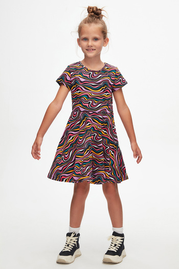 LOVETTI Colorful Waves Girl's Patterned Short Sleeve Dress
