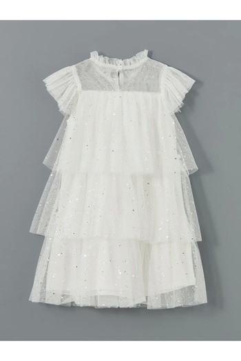 LC Waikiki Kids Ecru Crew Neck Sparkling Girl's Dress