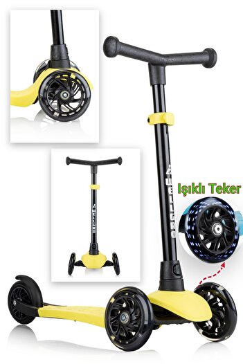 Wellgro Işıklı Scooter, Ayarlanabilir yükseklik, Ön Tekerleri Işıklı Çocuk Scooter, Sarı