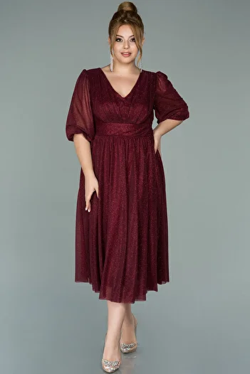 Efelif Capri Sleeve Glitter Midi Plus Size Evening Dress Abk38848