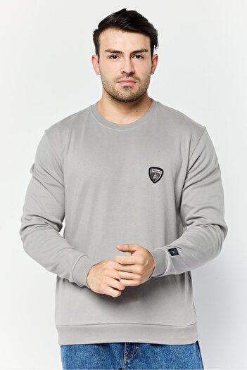 Lamborghini Men Crew Neck Brand Logo Sweatshirt, Grey
