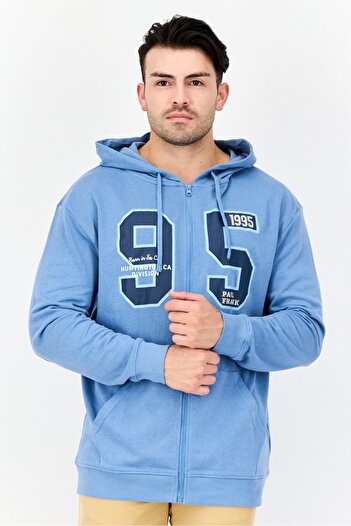 PAUL FRANK Men Graphic Print Full Zip Hoodie, Light Blue