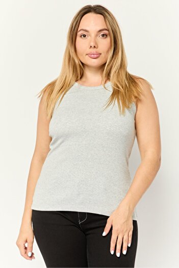 Esprit Women Round Neck Sleeveless Ribbed Tank Top, Grey