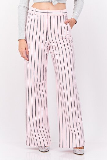 Esprit Women Regular Fit Wide Leg Stripped Pants, Pink