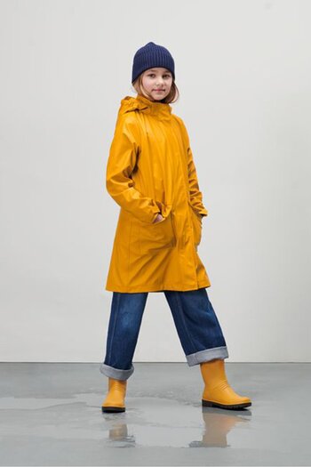 Tchibo Kids Girl Hooded Solid Long Sleeve Rain Jacket, Yellow