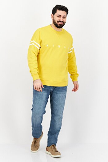 Aigle Men Crew Neck Long Sleeves Brand Logo Sweatshirt, Yellow
