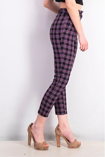 Don't Call Me Jennyfer Women Regular Fit Plaid Trouser Pants, purple and Black