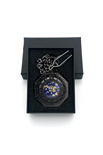 valkyrie Boxed Wind-Up Mechanical Hexagonal Chain Skeleton Clock - Gift Pocket Watch