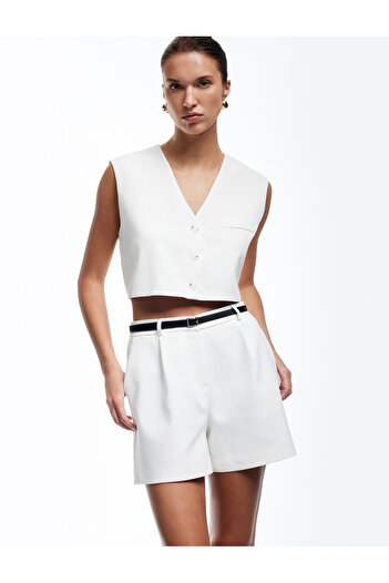 Koton Sleeveless V-Neck Buttoned Lined Modal Fabric Crop Vest