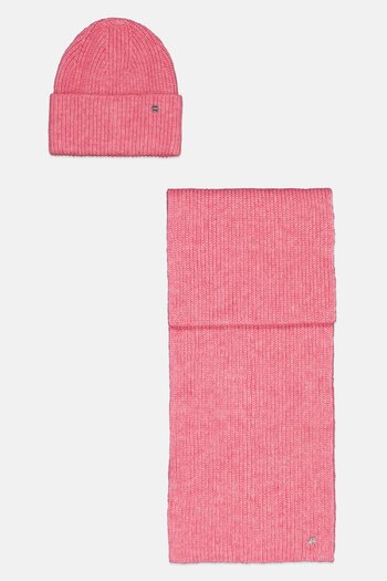 Esprit Women 2 Pcs Rib Knit Beanie and Scarf Set, Pink