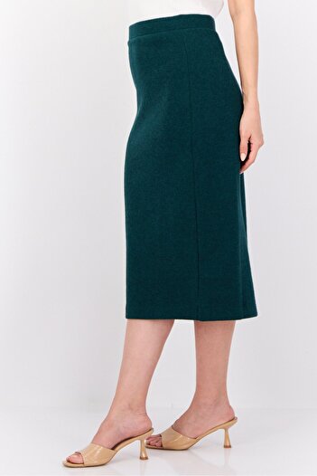 Esprit Women Solid Knitted Midi Skirt, Green