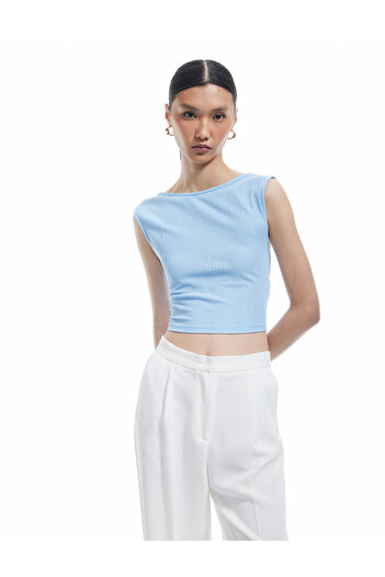 Koton Slim Fit Crew Neck Wrap Fabric Backless Sleeveless T-Shirt