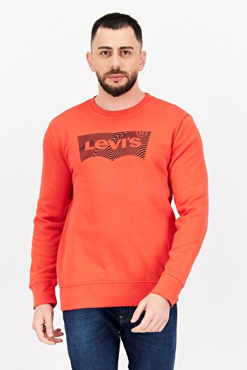 Levi's Men Crew Neck Long Sleeve Brand Logo Sweatshirt, Red