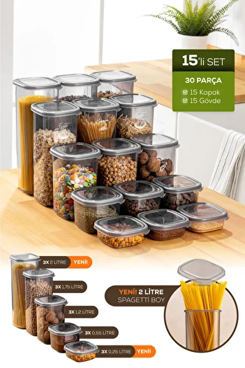 Vienev Set of 15 Anthracite Storage Container with Labels