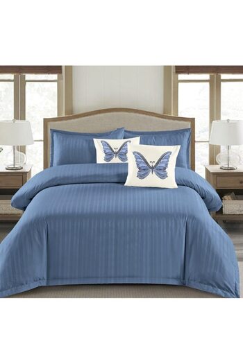 OEM Double bed linen set, 6 pieces, plain damask finet, blue, DFC-010, 1 cm stripes, 230x250 cm