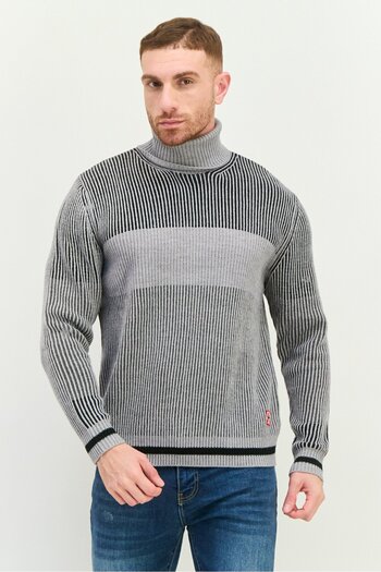 GAS Men Turtle Neck Textured Knit Sweater, Grey