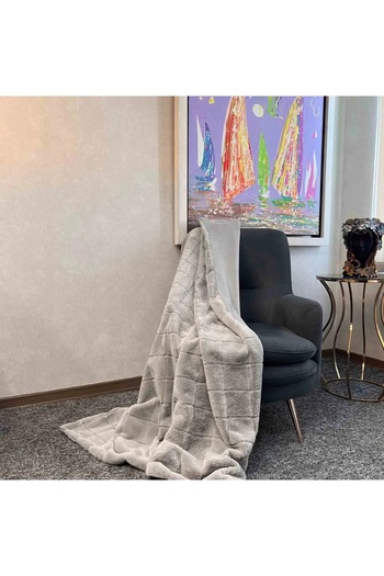 ELDİPA Rabbit Hair Honeycomb Patterned Tv Blanket Gray 120X170 cm - Soft Texture 100% Polyester
