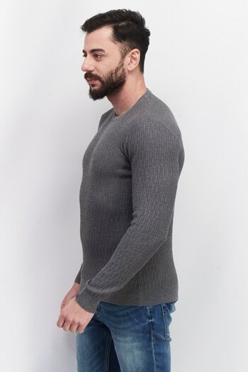 Sorbino Men Crew Neck Long Sleeve Textured Sweatshirt, Grey