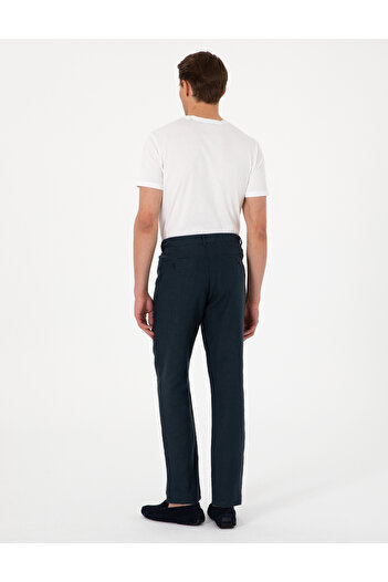 Pierre Cardin Lacivert Carrot Fit %100 Keten Beli Lastikli İpli Kanvas Pantolon 50301811-VR033