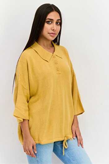 M Lounge Women Spread Collar Knitted Sweater, Brown