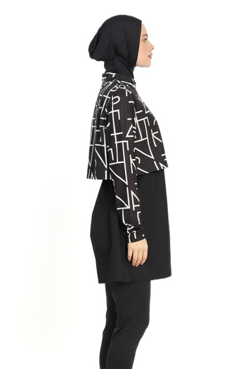 InStyle Striped Bolero 4 Piece Black Hijab Swimsuit 6200A