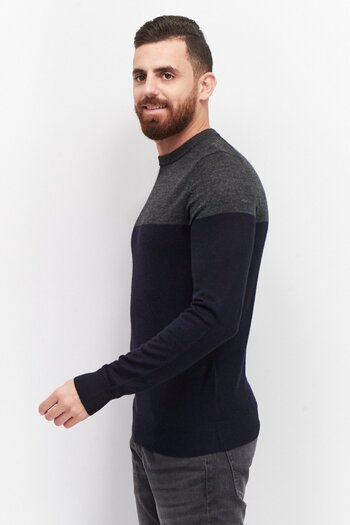 CELIO Men Crew Neck Plain Sweater, Heather Gray