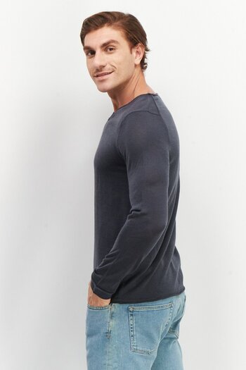 CELIO Men V Neck Long Sleeve Plain Sweatshirts, Slate Grey