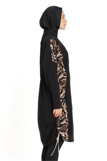 InStyle Curvy Pattern Closed 4 Piece Black Hijab Swimsuit 6218A