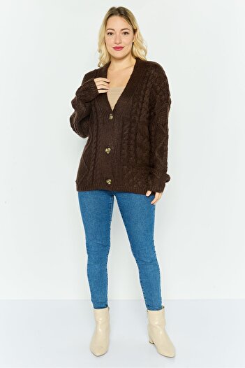 Dex Women Cable Knit Cardigan, Brown