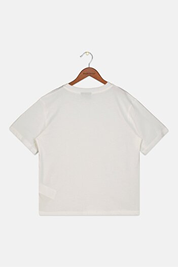 Lmtd Kids Girl Round Neck Short Sleeve Graphic Print T-Shirt, White Alyssum