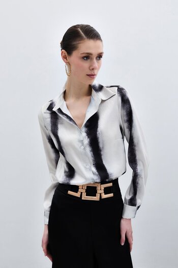 Sateen Patterned Classic Shirt - Black