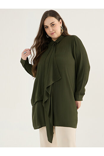 Femmella By Styli Plus Size Solid Crinkled Cascade Detail Tunic