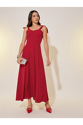 Styli Solid Tie Sleeves A-Line Maxi Dress