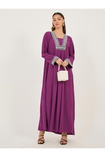 Styli Embroidered Gathered A-Line Jalabiya