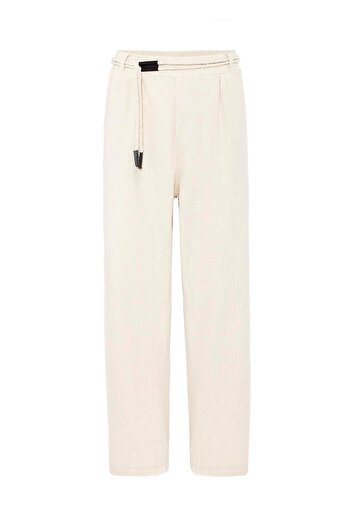 VAMOSCLO Belt Detailed Oversize Linen Trousers Natural