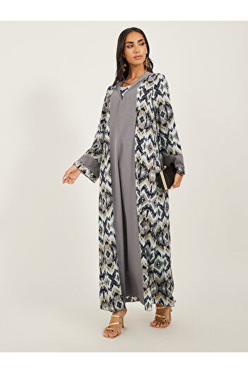 Styli All Over Print Flat Collared Panelled Jalabiya