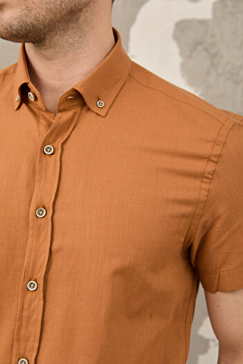 RAVANELLI Cool Keeping Short-Sleeved Solid Flared Cotton Men's Shirt Cairo
