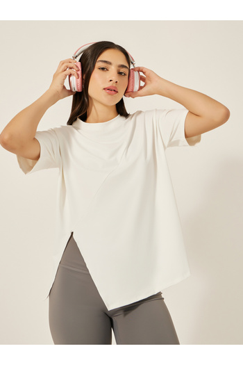 Styli Plain Side Slit Short Sleeve Top