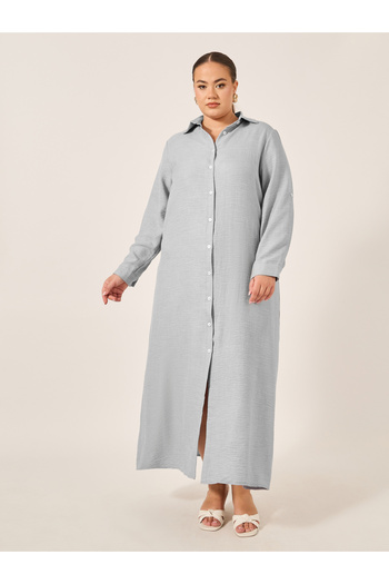 Styli Plus Size Roll-Up Sleeves Shirt Maxi Dress