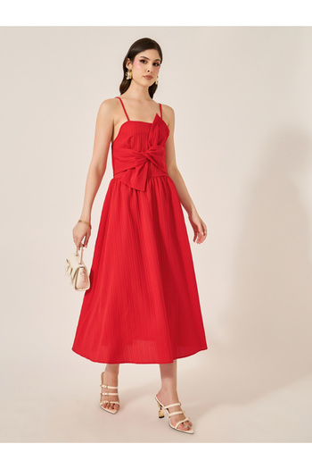 Styli Bow Front Strappy A-Line Midi Dress