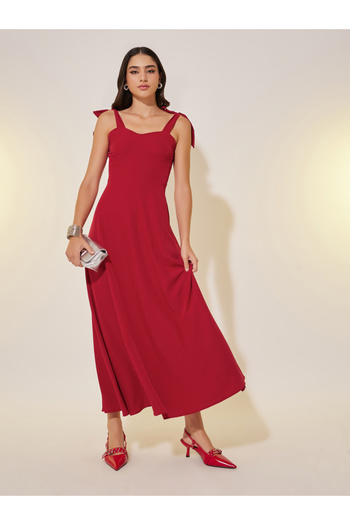 Styli Solid Tie Sleeves A-Line Maxi Dress