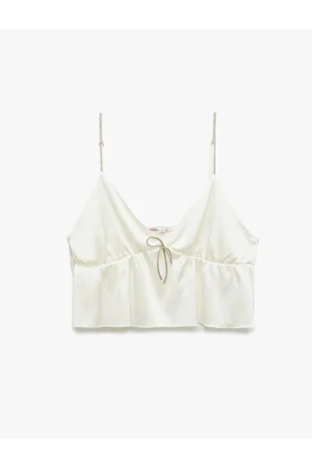 Koton V-Neck Strappy Bridal Satin Crop Pajama Top