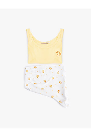 Koton Viskon Kumaş Ördek Baskılı Askılı Şortlu Pijama Takımı
