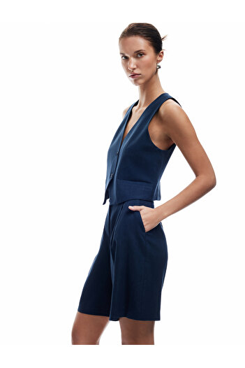 Koton Viscose Fabric Lined V-Neck Sleeveless Slim Fit Buttoned Vest